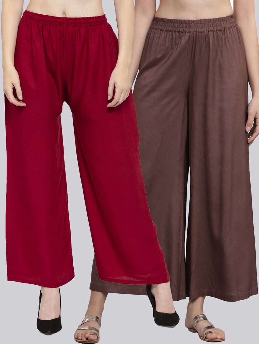 pack of 2 solid flared palazzo - 18520550 -  Zoom Image - 0