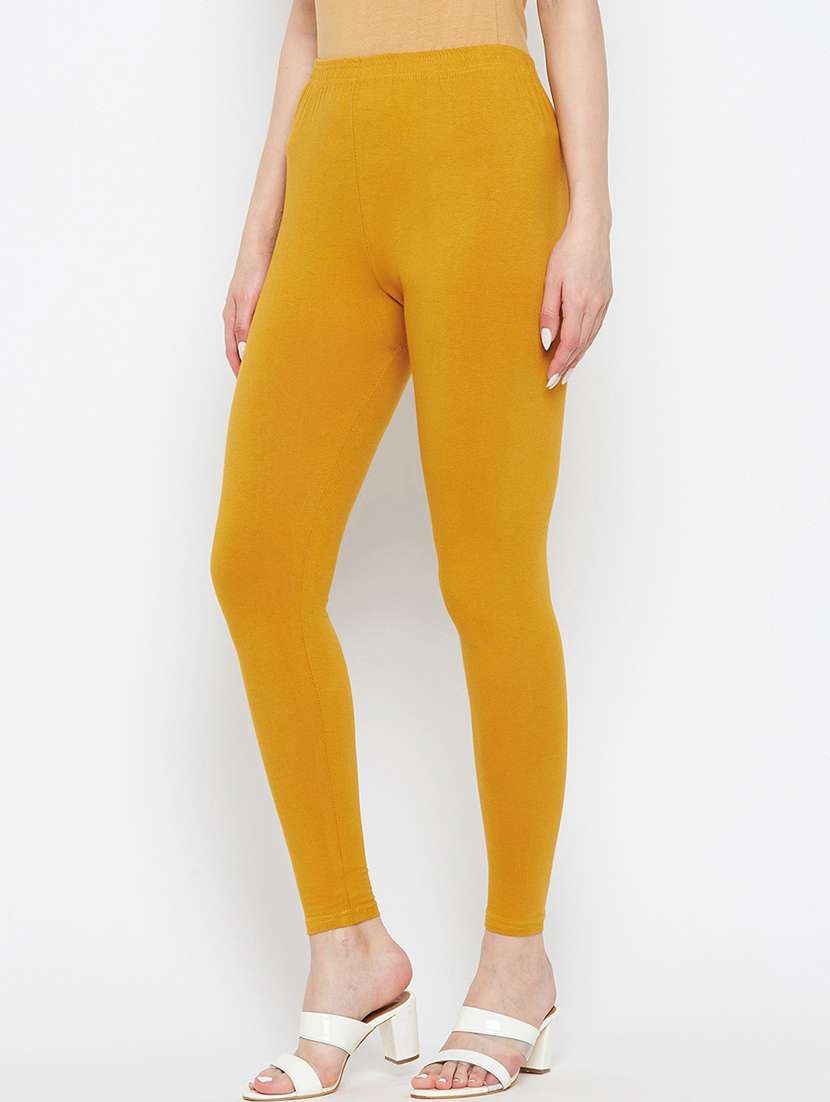 mustard solid full length leggings - 18520607 -  Standard Image - 1