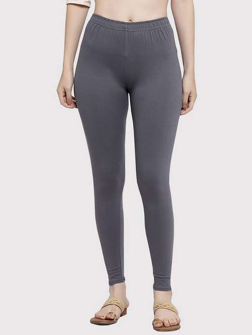 grey solid full length leggings - 18520609 -  Standard Image - 0