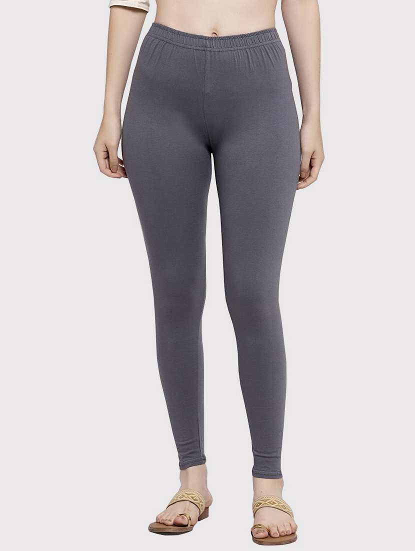 grey solid full length leggings