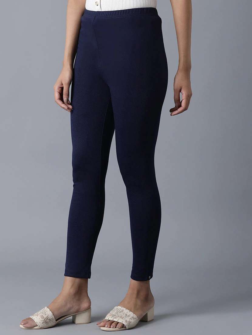 navy blue solid full length leggings - 18520614 -  Standard Image - 1
