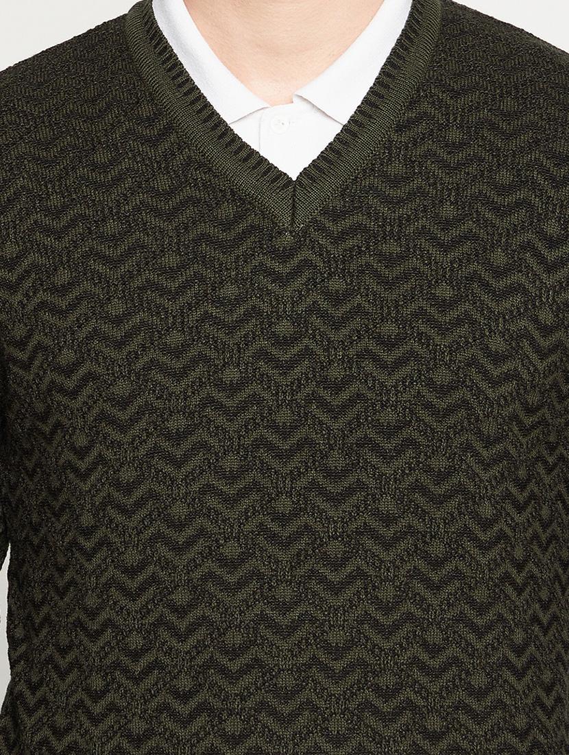 olive green self design pullover - 18522524 - Standard Image - 4