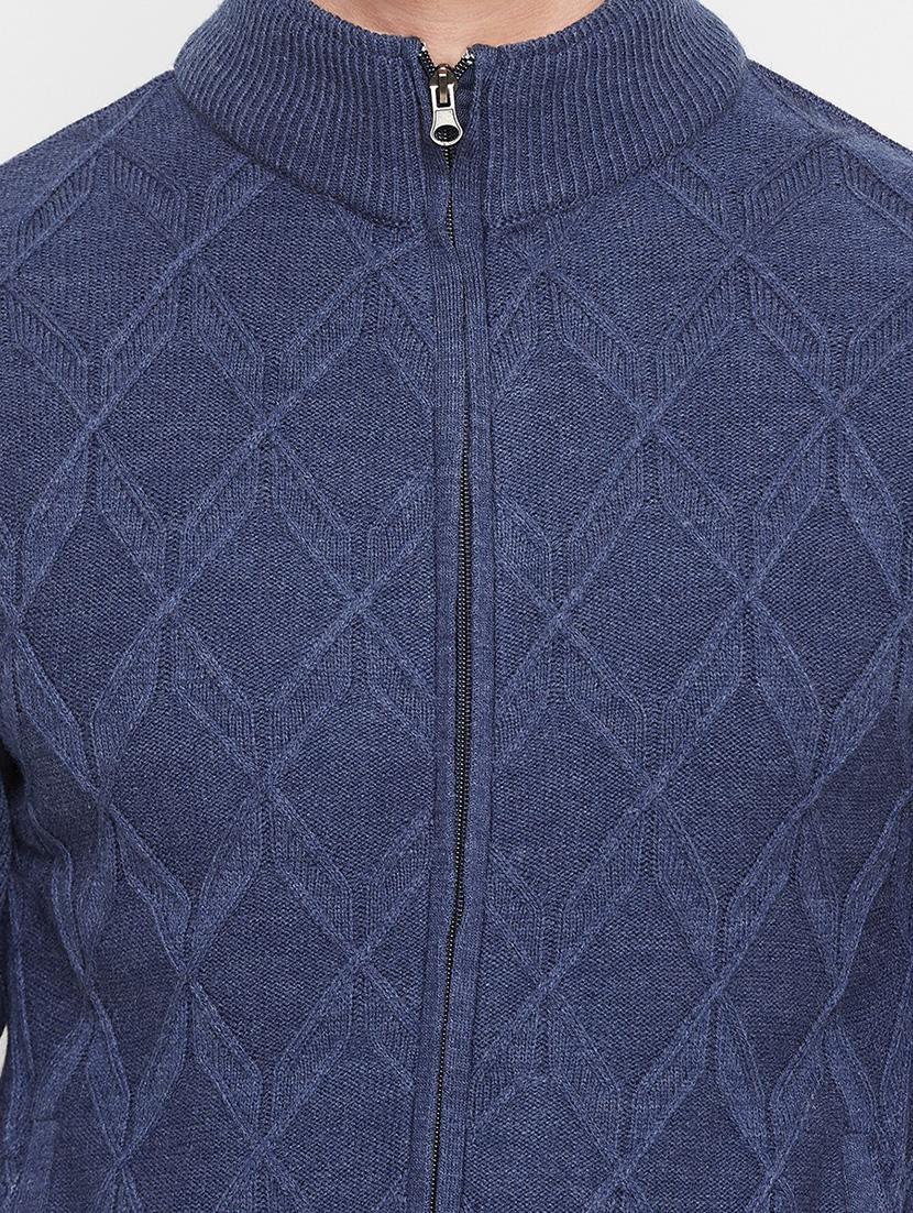 navy blue self designed pullover - 18522543 - Standard Image - 4