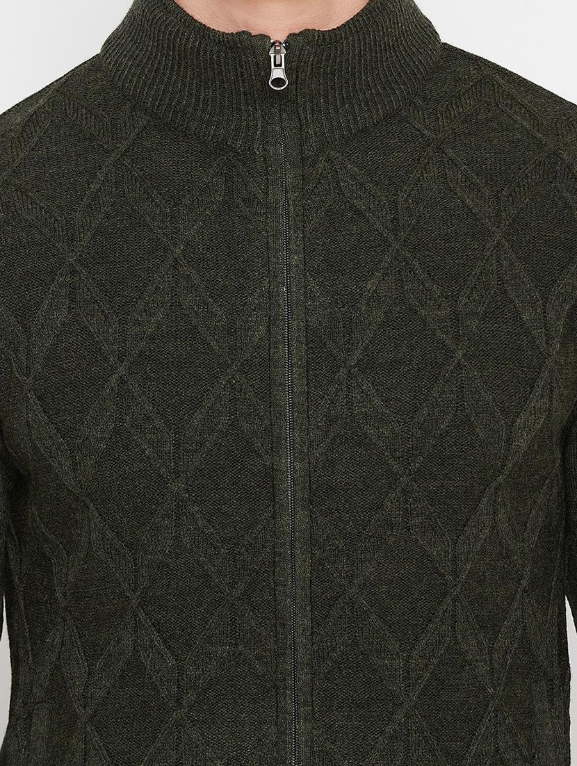 olive green self designed pullover - 18522544 - Standard Image - 4