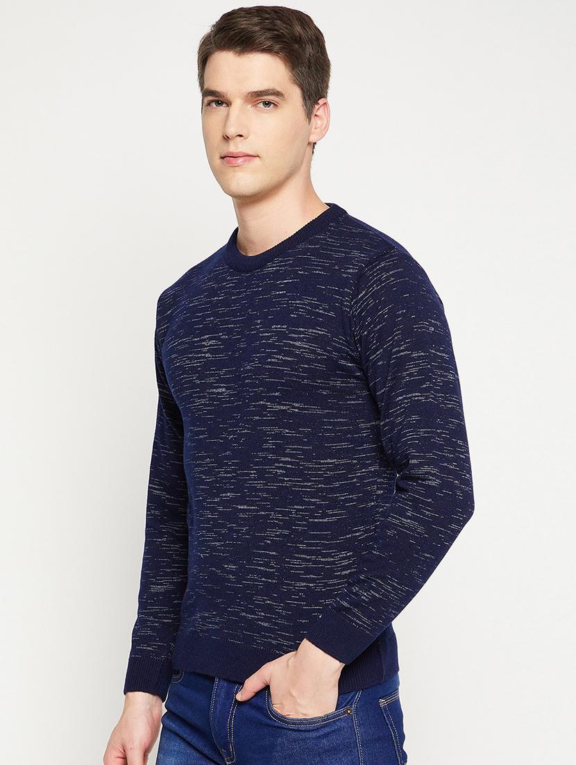 navy blue self designed pullover - 18522556 -  Standard Image - 1