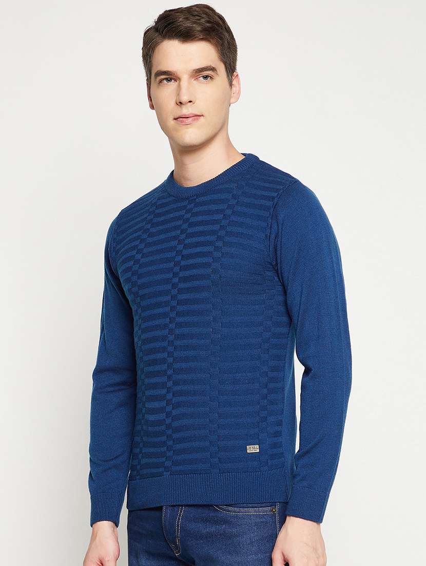 navy blue self designed pullover - 18522559 -  Standard Image - 1