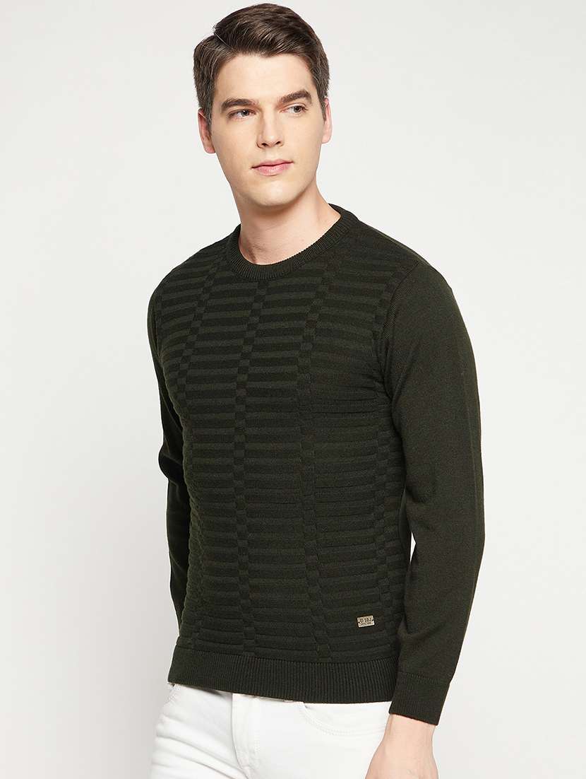 olive green self designed pullover - 18522560 -  Standard Image - 1