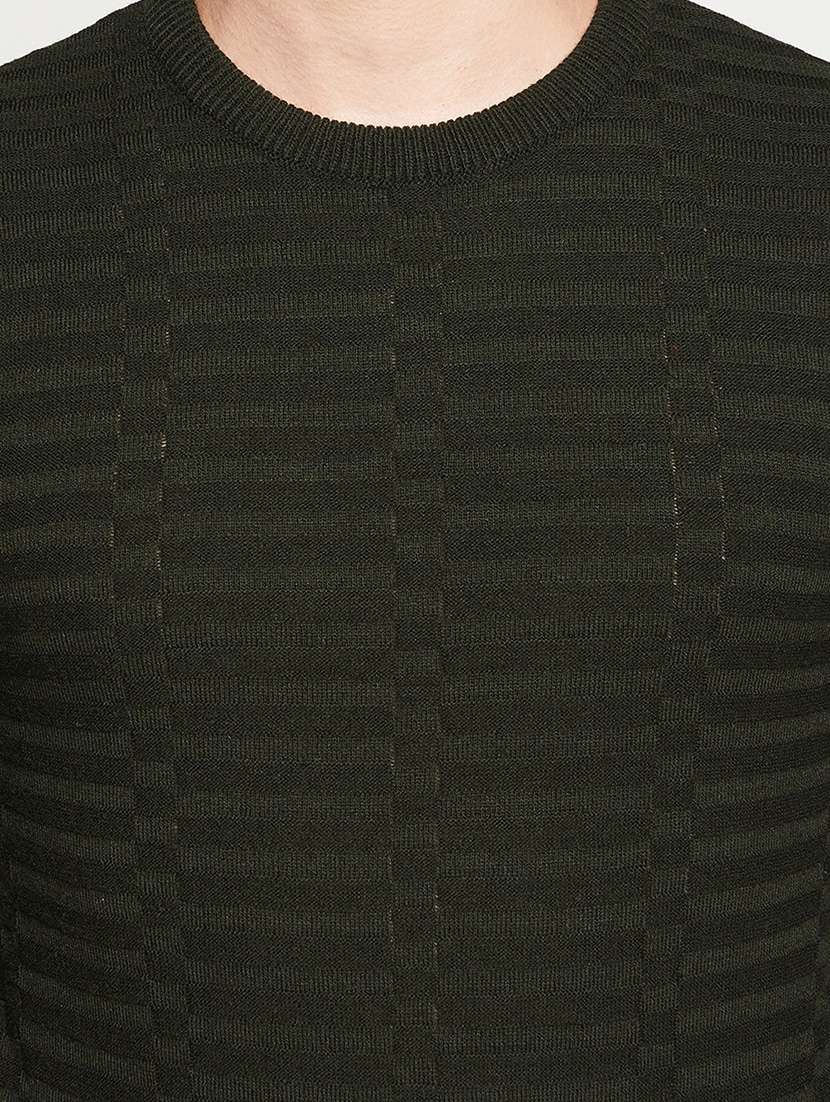 olive green self designed pullover - 18522560 -  Standard Image - 4
