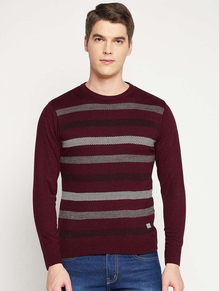 maroon striped pullover