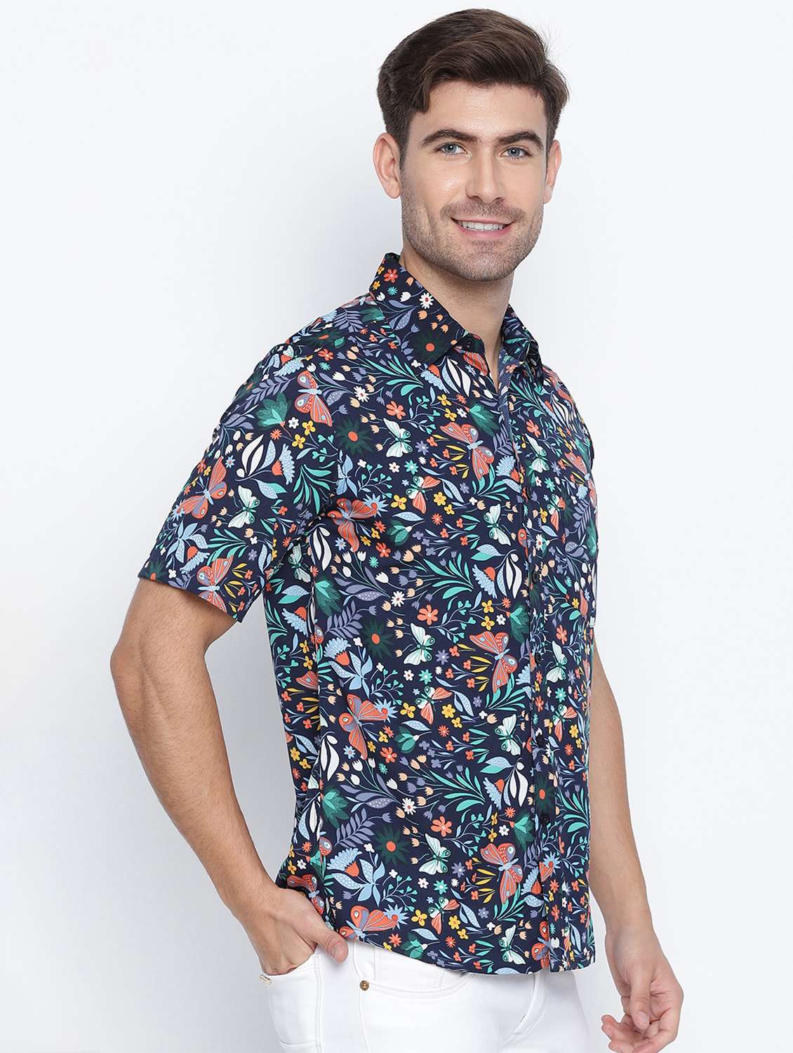 navy printed casual shirt - 18523576 -  Standard Image - 1