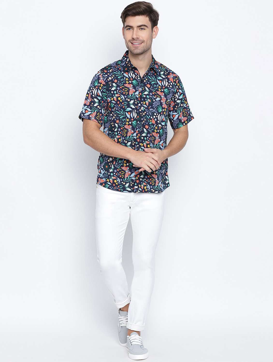 navy printed casual shirt - 18523576 - Standard Image - 4