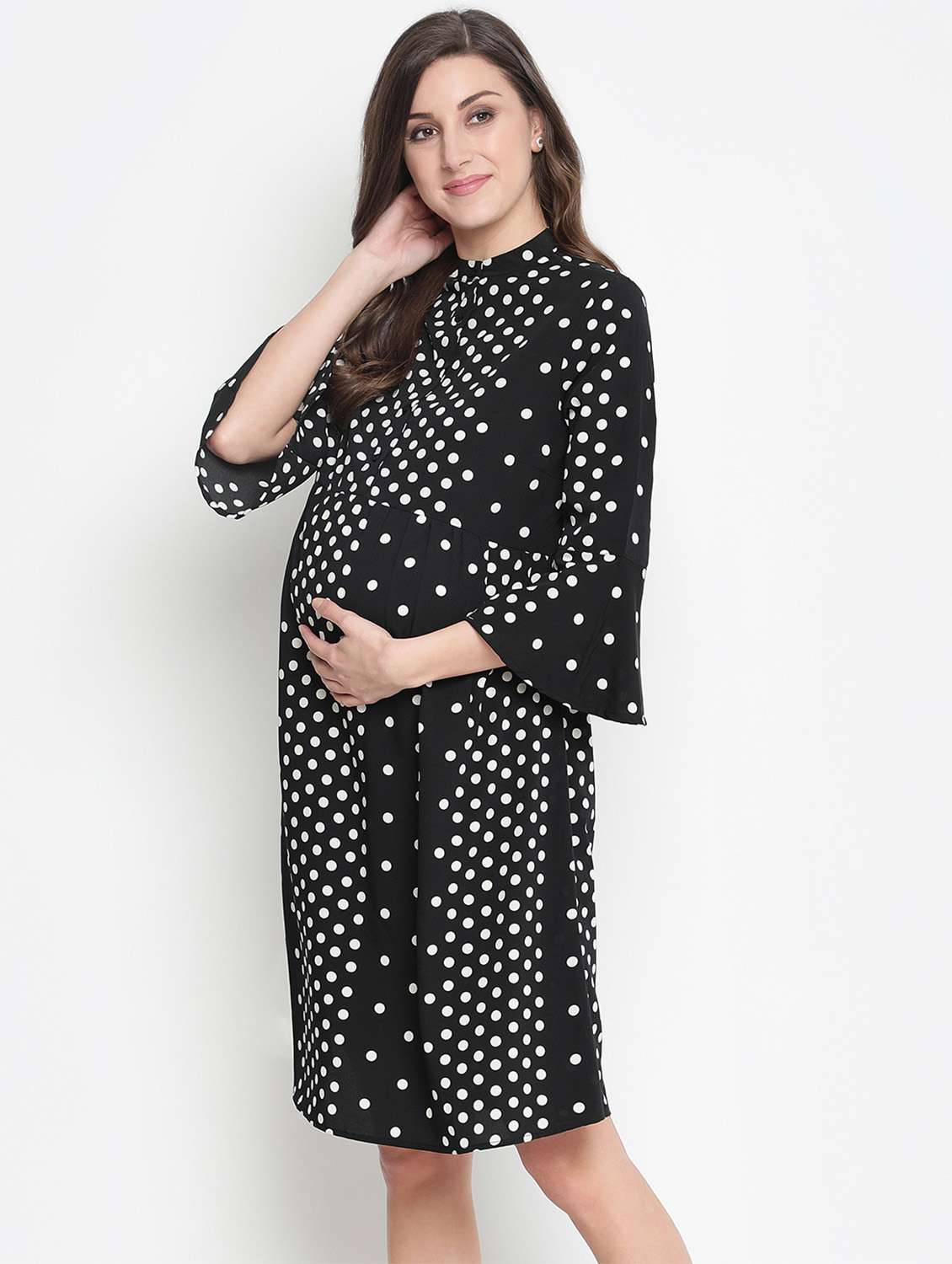 bell sleeved mandarin neck maternity wear dress - 18523601 -  Standard Image - 1
