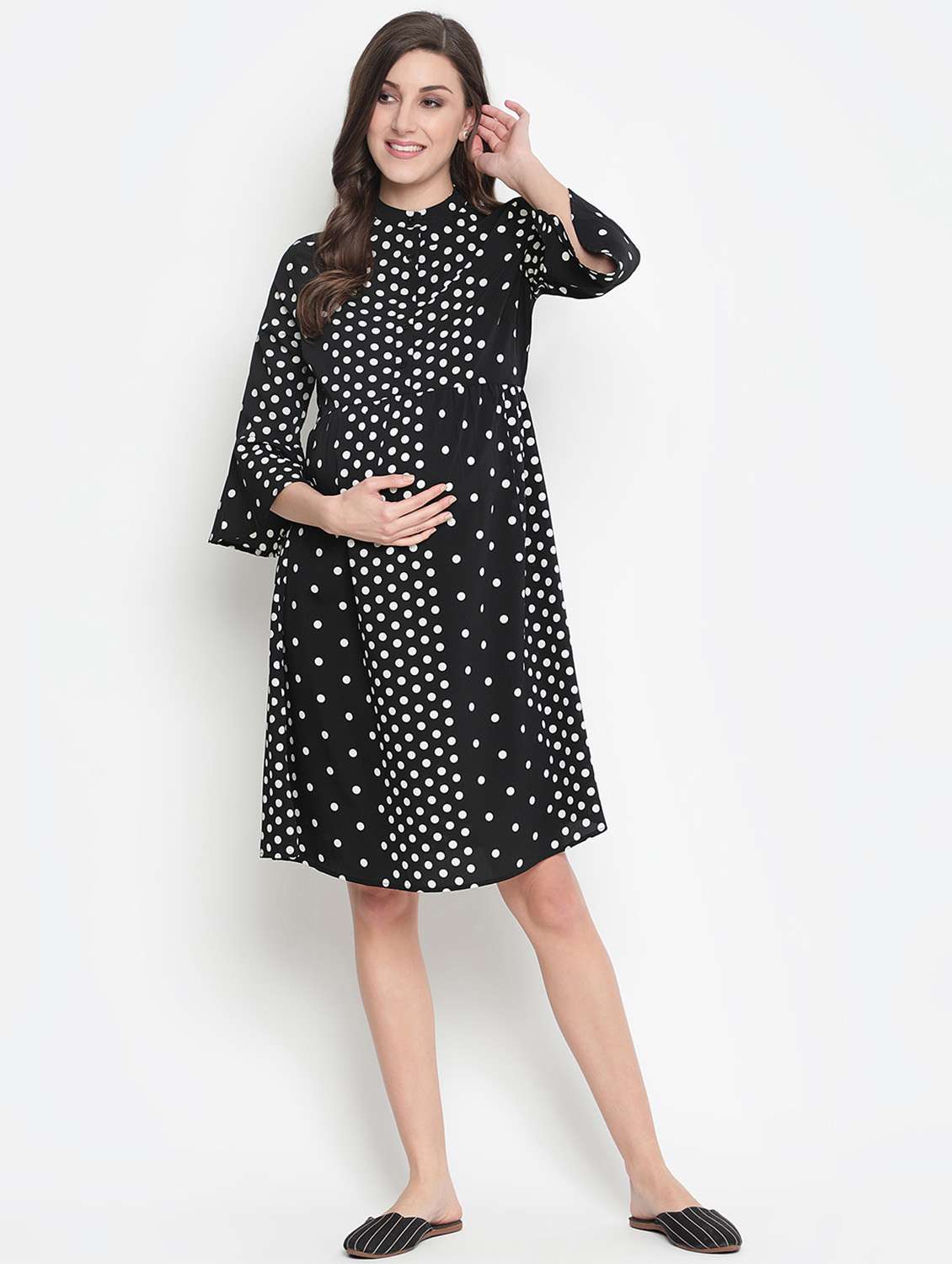 bell sleeved mandarin neck maternity wear dress - 18523601 -  Standard Image - 4