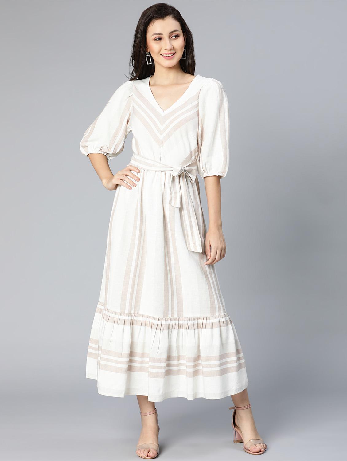 tie front striped fit and flared dress - 18523616 - Standard Image - 1