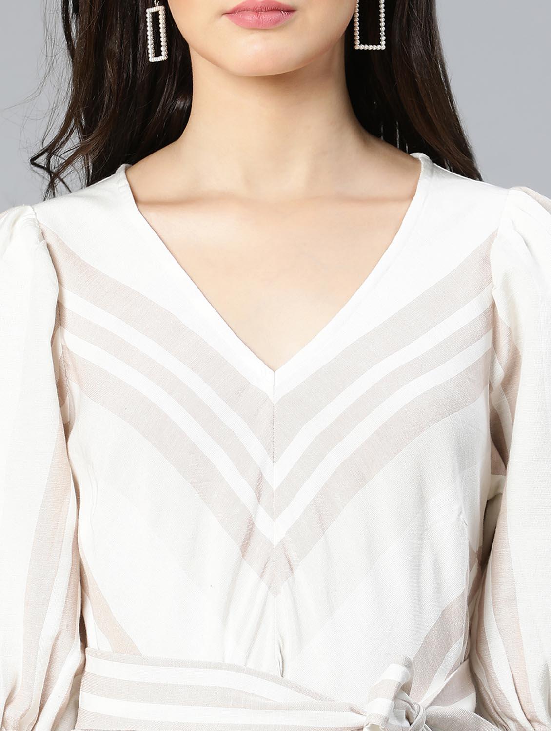 tie front striped fit and flared dress - 18523616 - Standard Image - 6