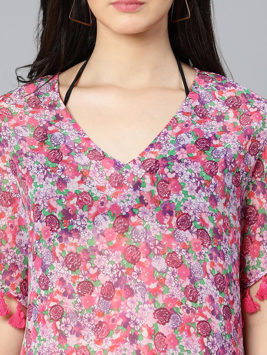 tassel detailed printed sheer kaftan - 18523634 - Standard Image - 6