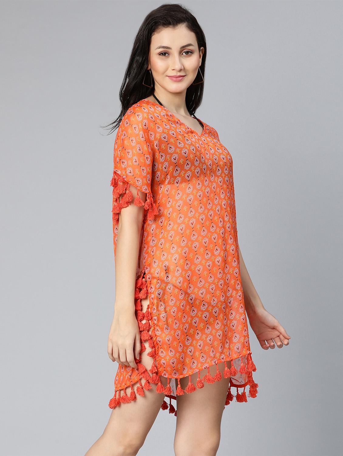 tassel detailed printed kaftan - 18523652 - Standard Image - 1