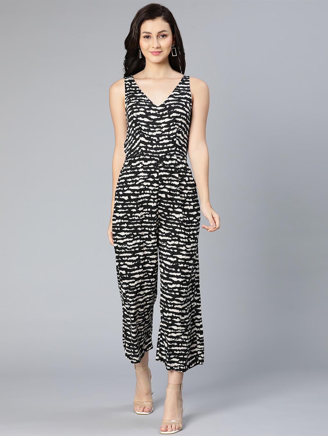 v-neck animal print full leg jumpsuit - 18523655 - Standard Image - 4