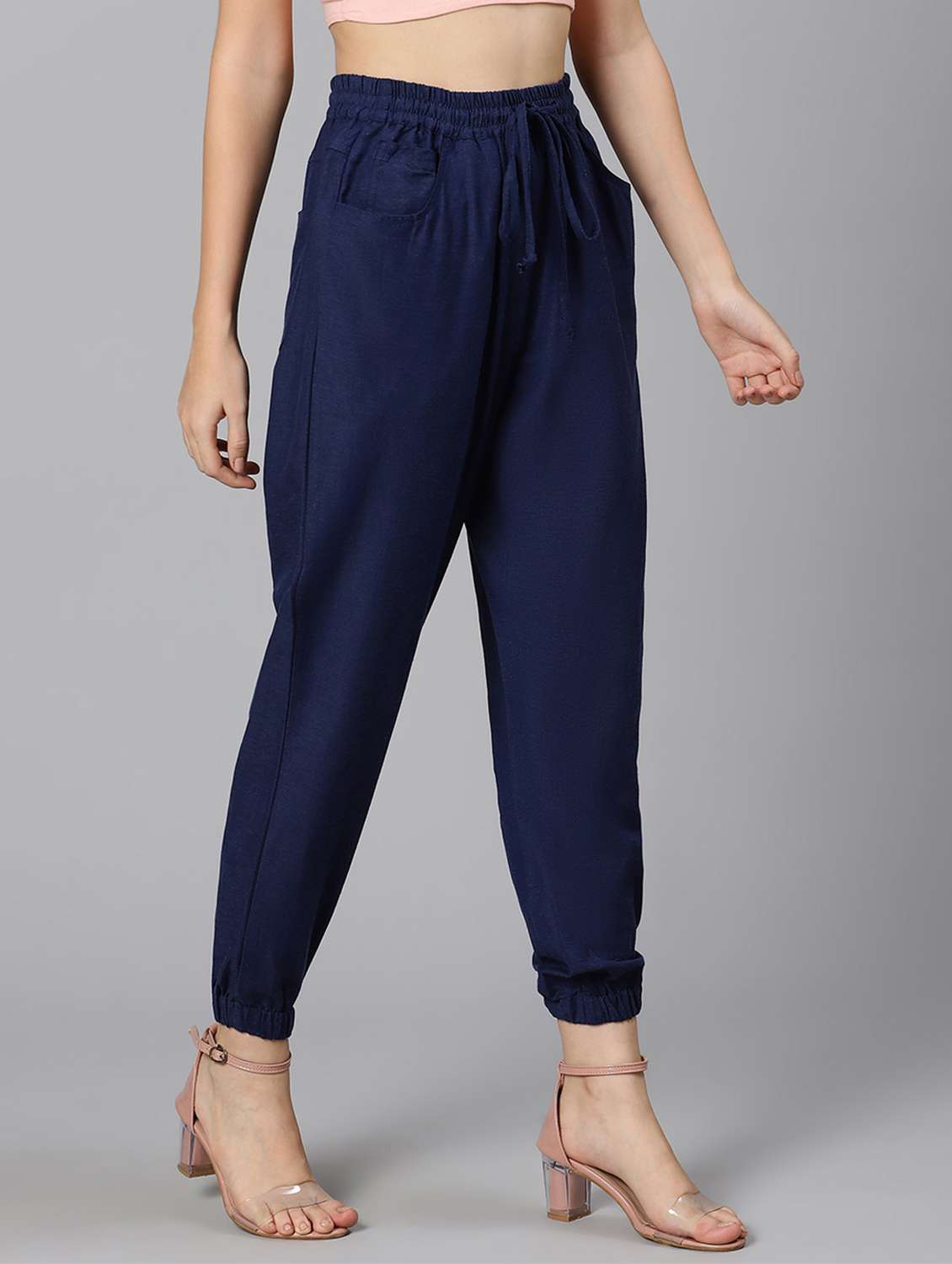 navy blue solid jogger - 18523656 -  Standard Image - 1