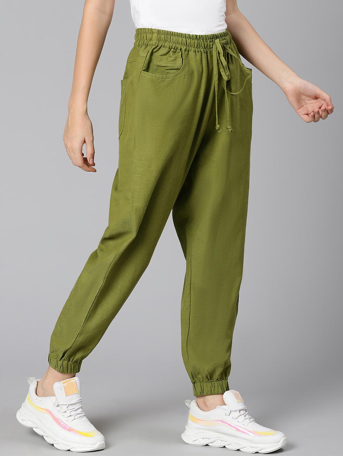 olive women mid rise solid jogger - 18523657 -  Standard Image - 1