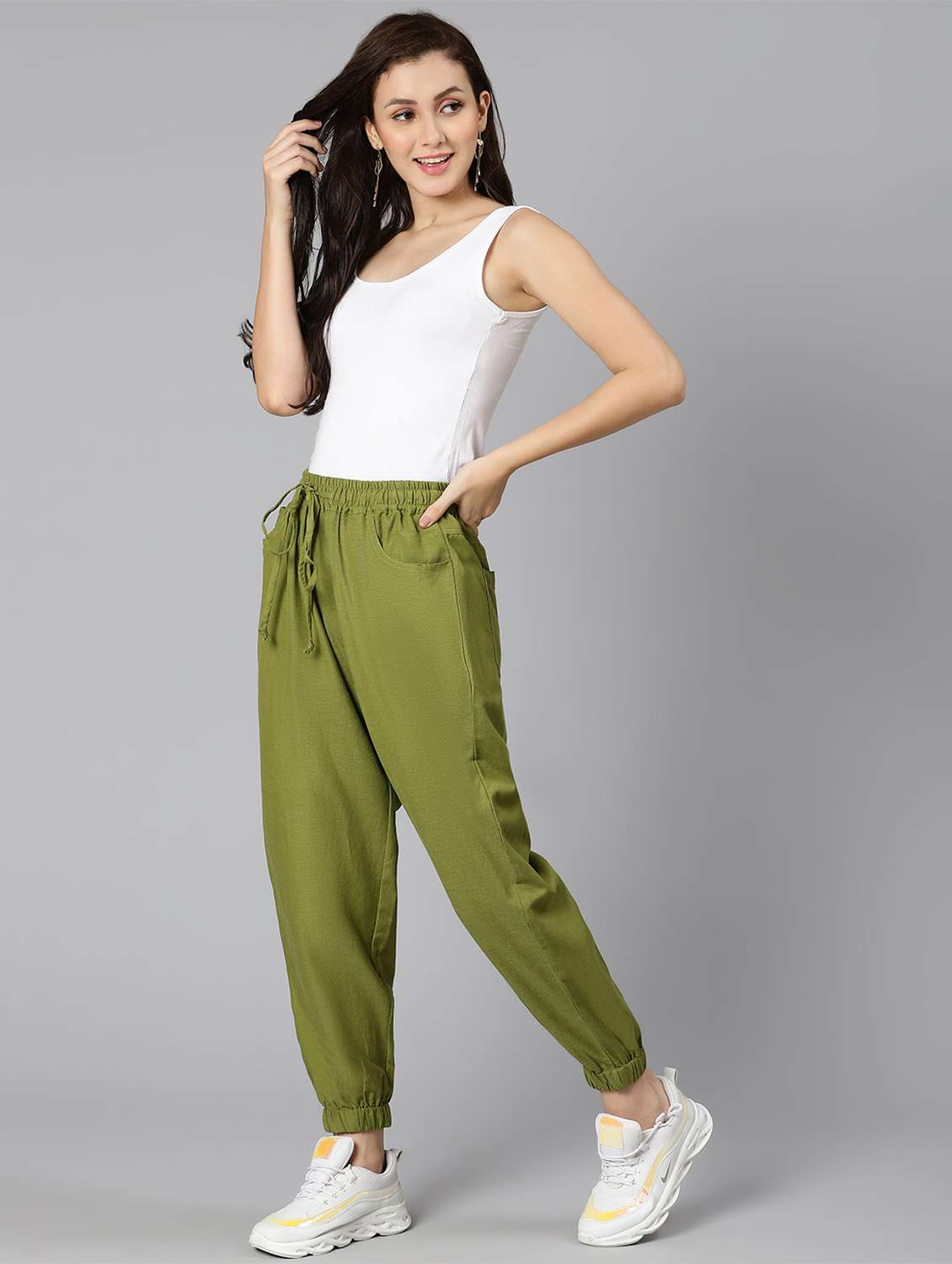 olive women mid rise solid jogger - 18523657 -  Standard Image - 4