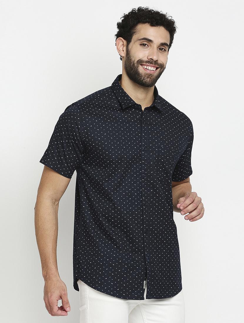 mens micro print casual shirt - 18524161 - Standard Image - 1