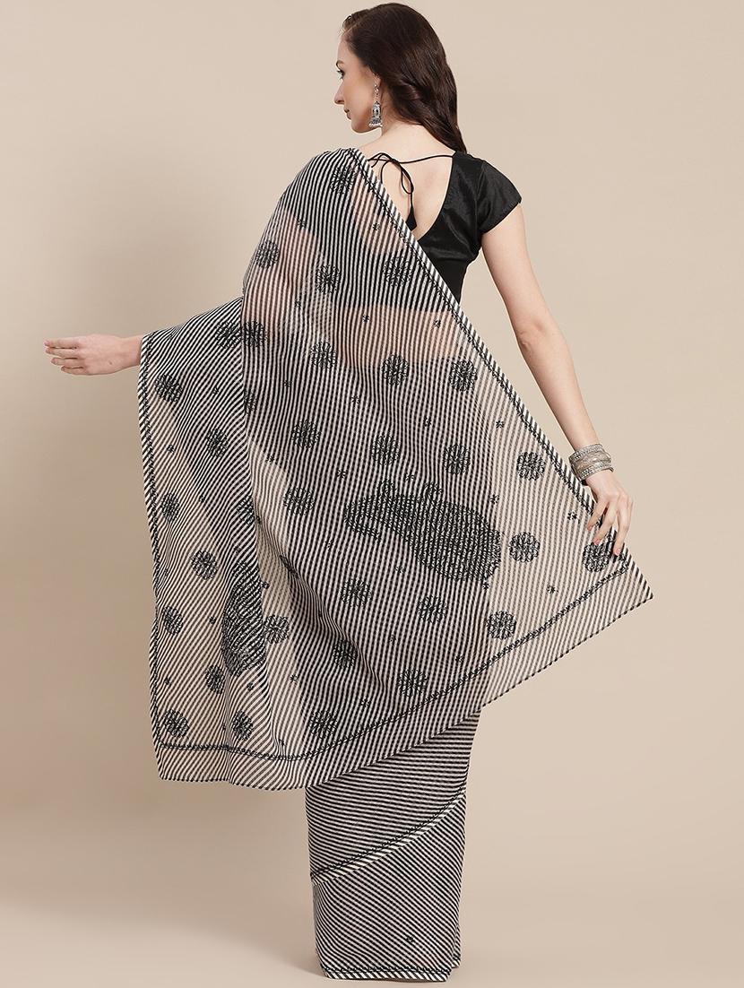ada hand-embroidered black kota leheriya saree with chikankari work with blouse - 18524386 - Standard Image - 1