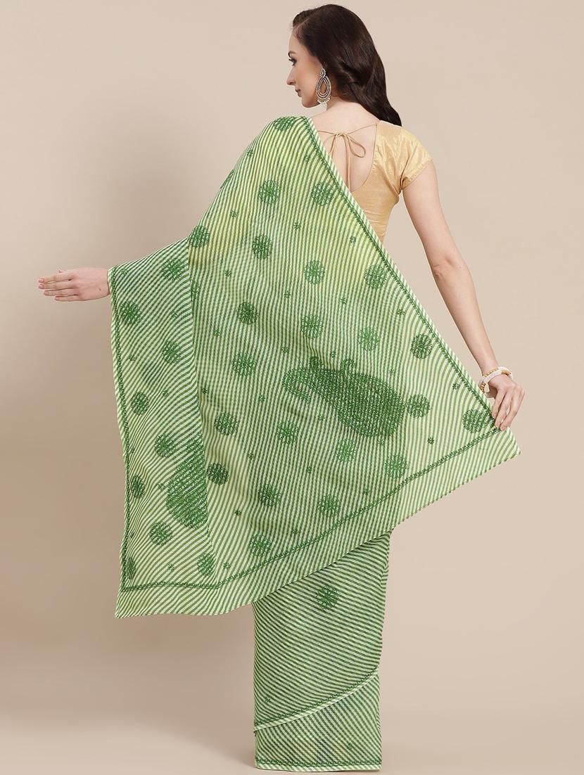 ada hand-embroidered green kota leheriya saree with chikankari work with blouse - 18524410 -  Standard Image - 1