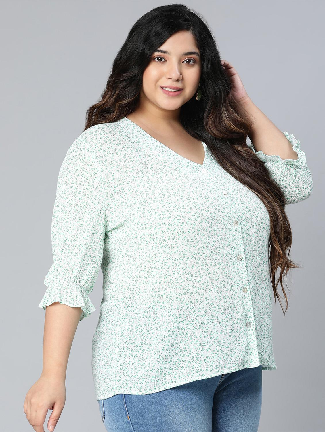 v neck floral printed plus size shirt - 18524604 - Standard Image - 1