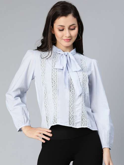 women's ruffle tie-up neck top - 18524616 - Standard Image - 0