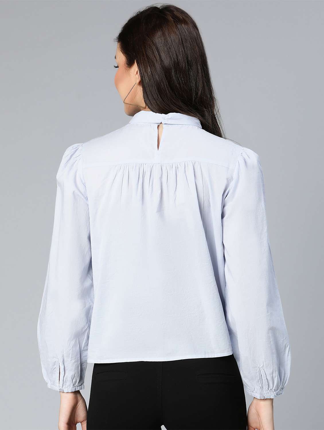 Women's Ruffle Tie Up Neck Top