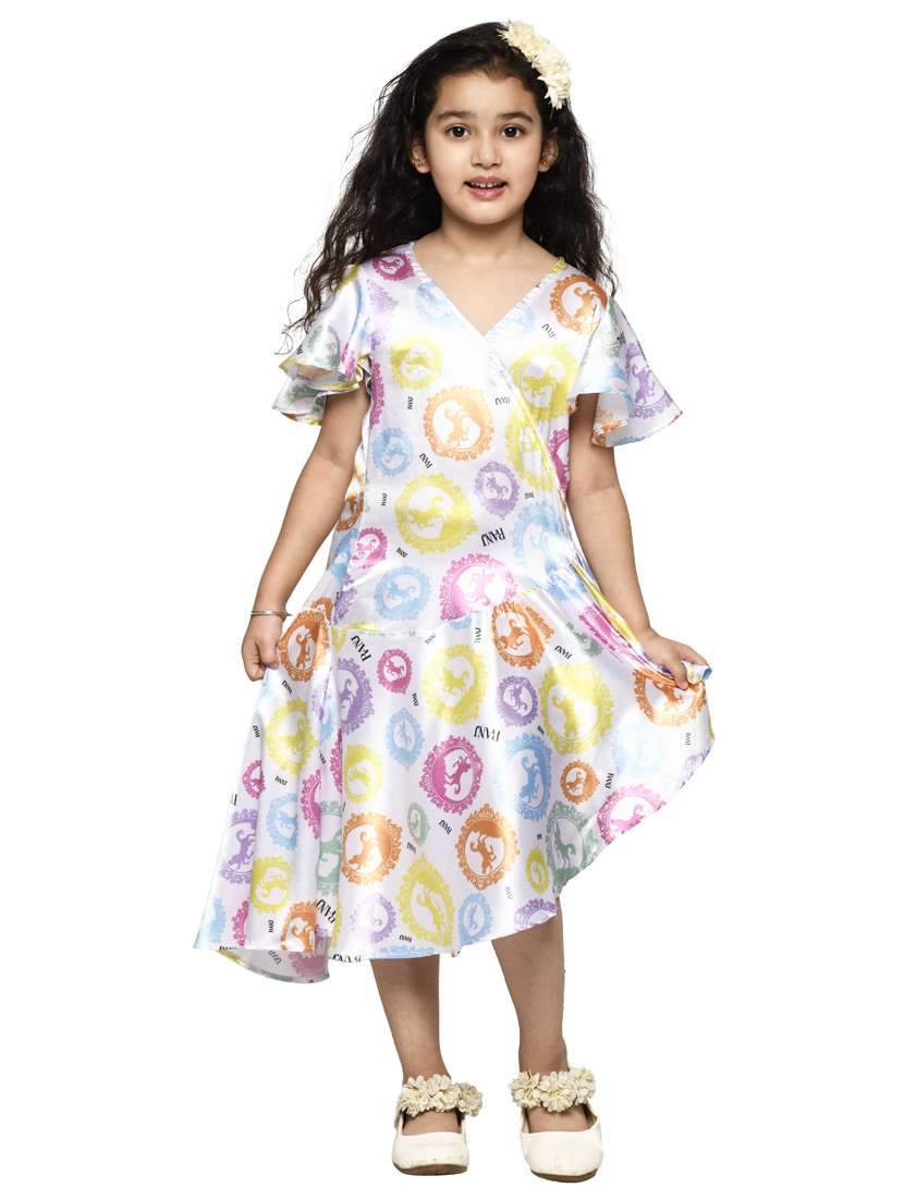 girls overlap neck short sleeves frock