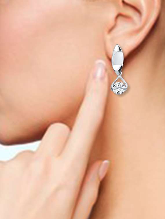 silver rhodium plated drop earring  - 18526024 -  Standard Image - 1