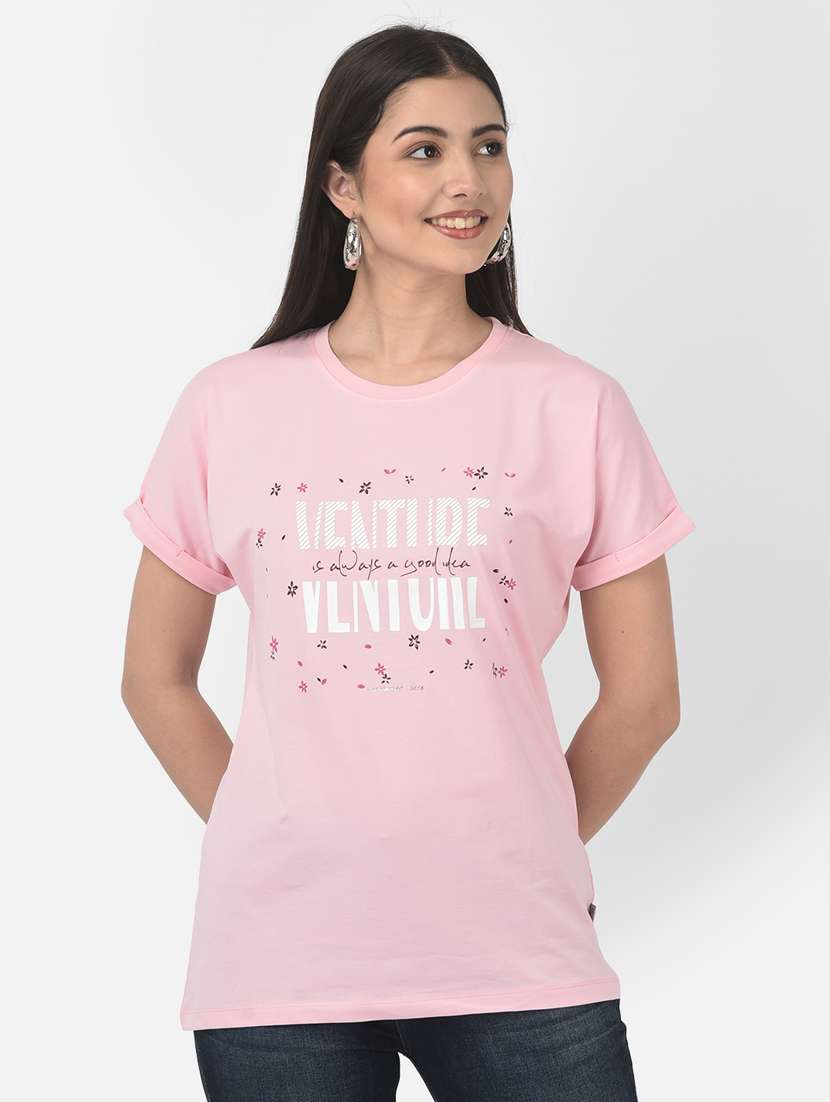 women's chest print round neck t-shirt