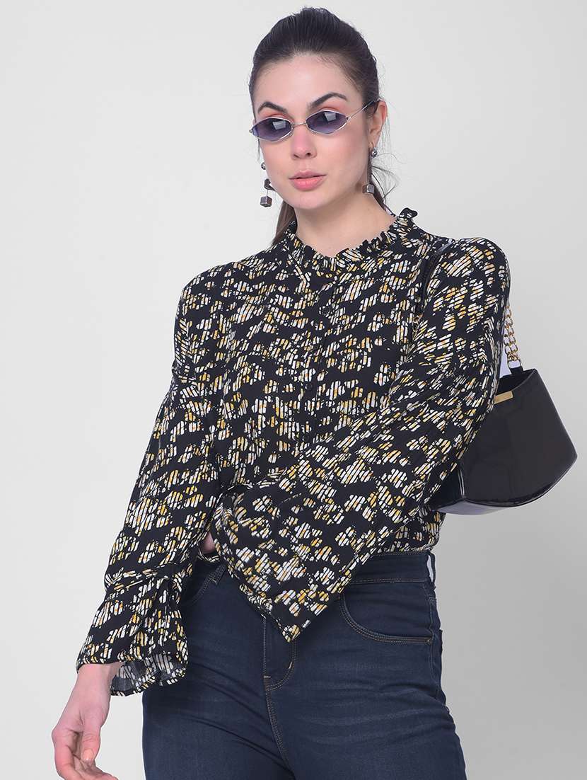 women's straight mandarin neck top