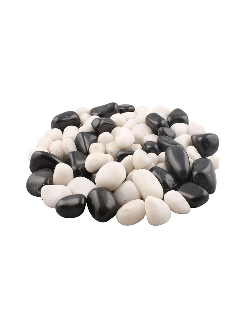 stone natural river pebbles for indoor outdoor garden & aquarium decoration (black&white, 5kg)