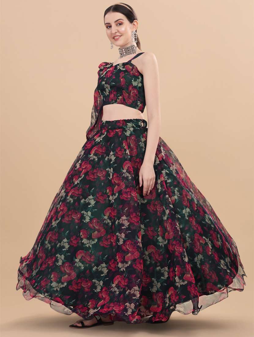 Floral Semi Stitched Lehenga And Choli With Dupatta