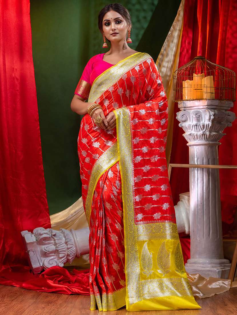 women's self design maroon colored saree with blouse