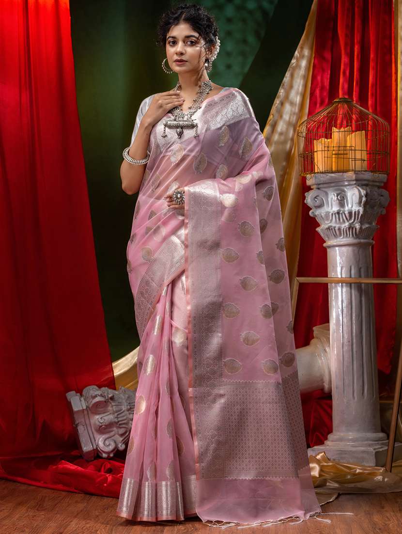 self design zari work woven saree with blouse