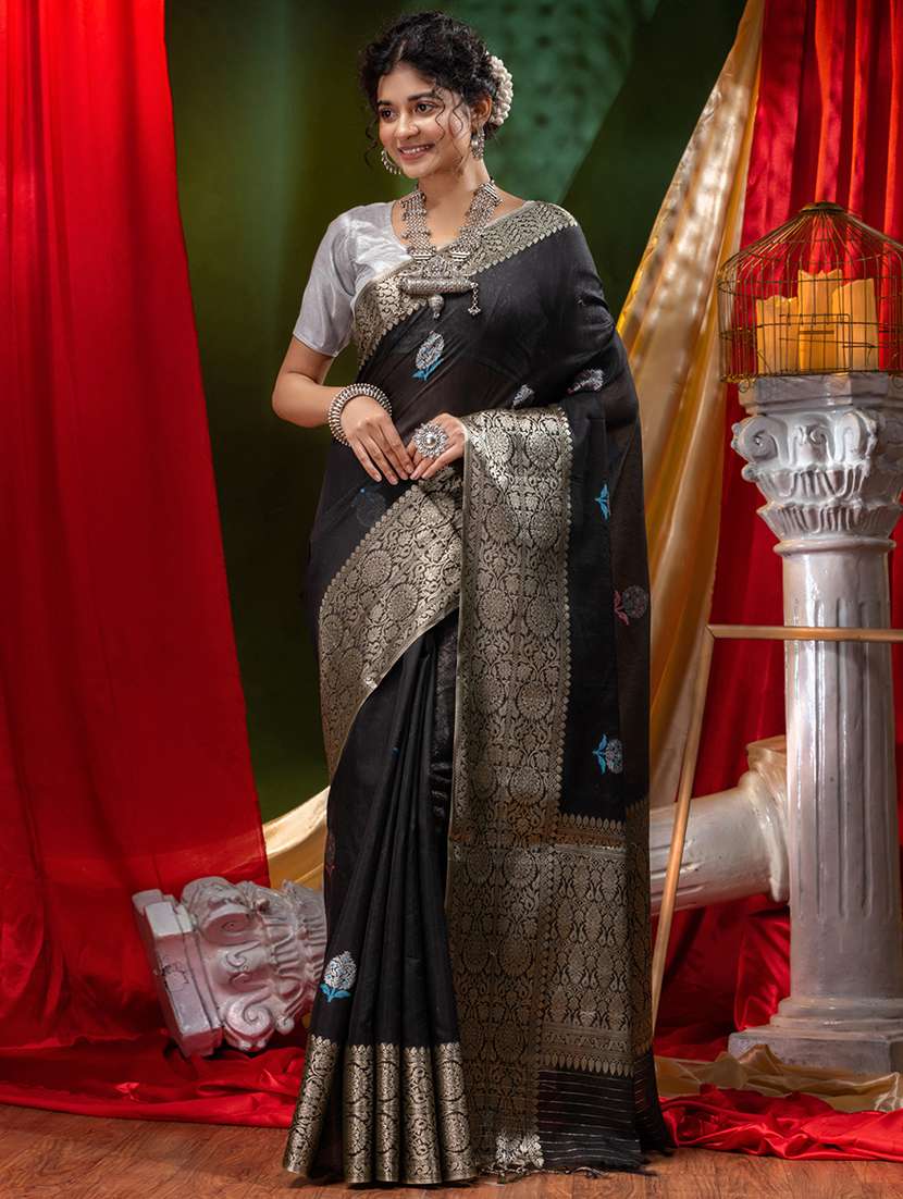 self design zari work woven saree with blouse
