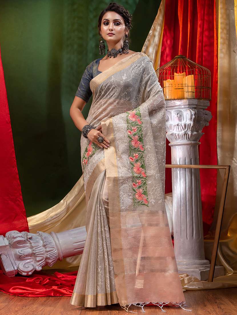 zari border embroidered saree with blouse