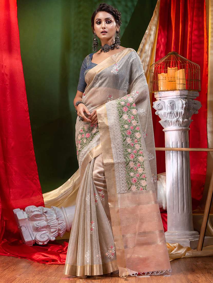 zari border embroidered saree with blouse