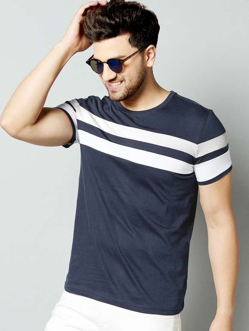 crew neck stripes cut & sew t-shirt