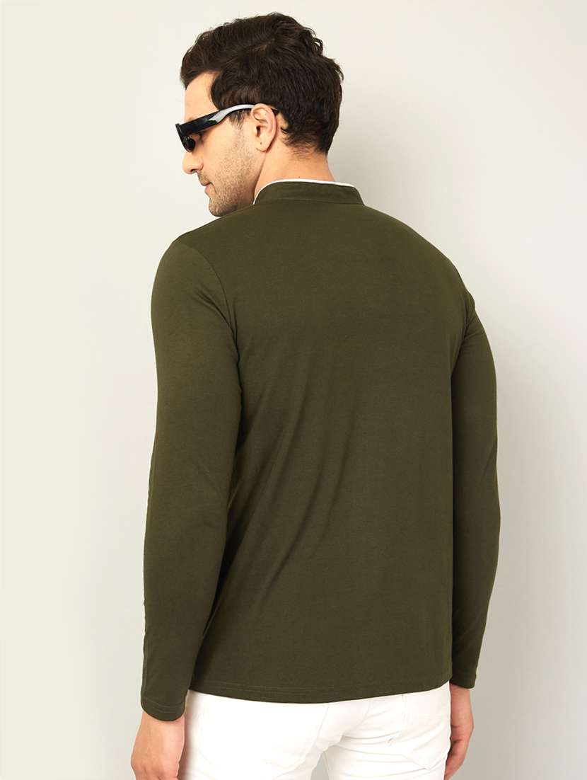 mandarin neck contrast detailed t-shirt - 18528771 -  Standard Image - 1