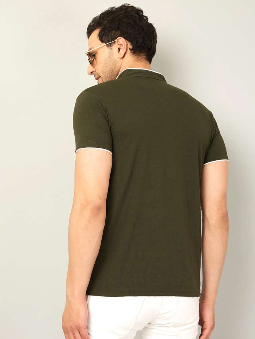 mandarin neck contrast detailed t-shirt - 18528772 -  Standard Image - 1