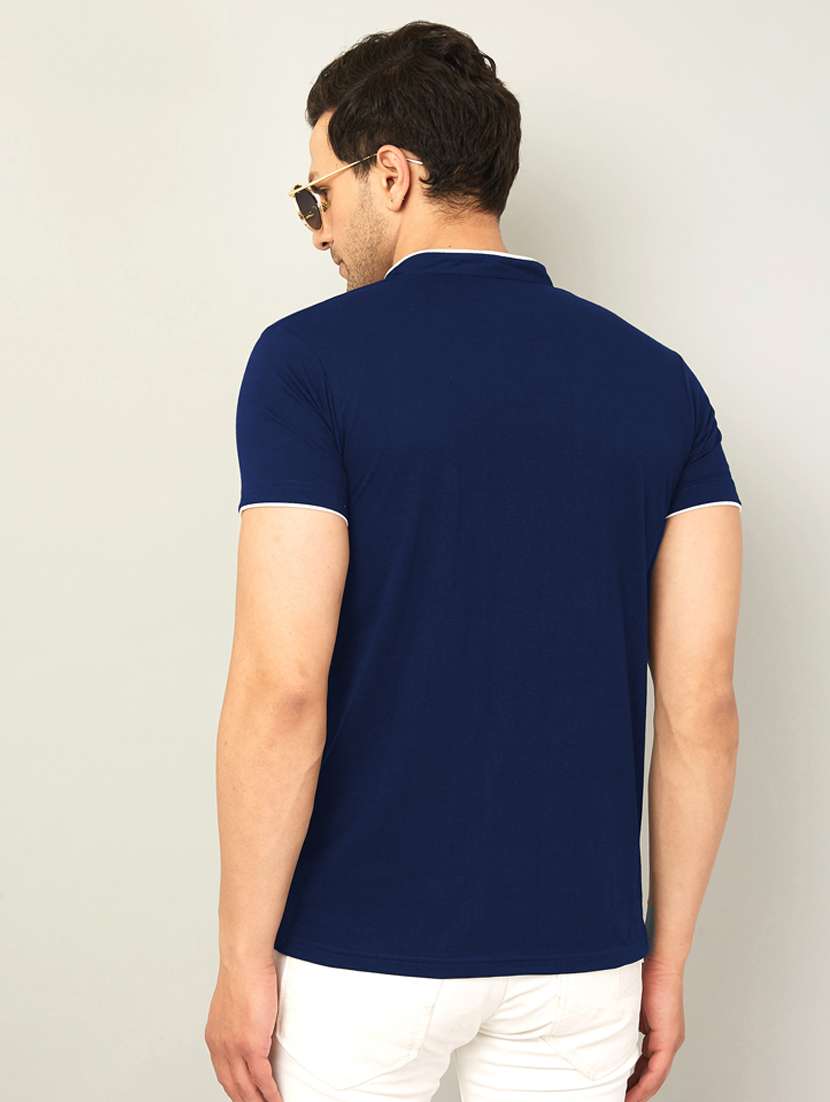 mandarin neck contrast detailed t-shirt - 18528775 -  Standard Image - 1