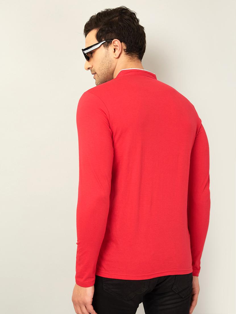 mandarin neck contrast detailed t-shirt - 18528778 - Standard Image - 1
