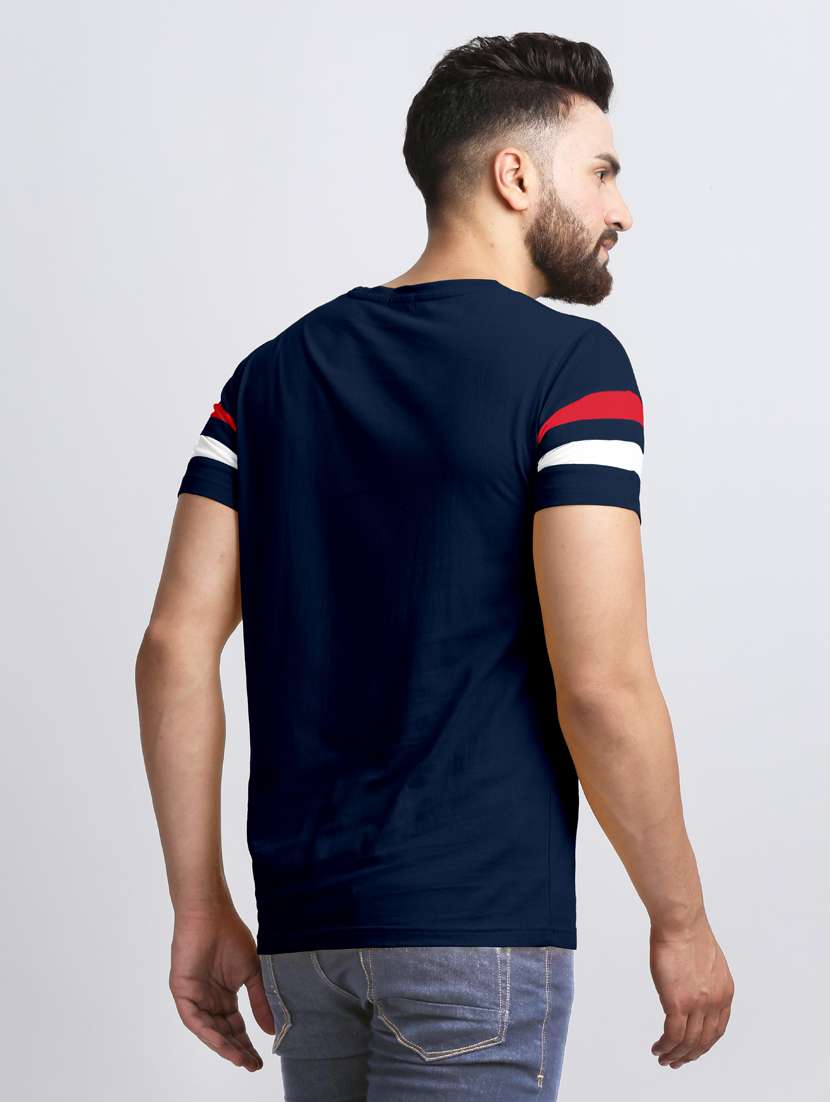 blue crew neck color blocked t-shirt - 18528790 -  Standard Image - 1