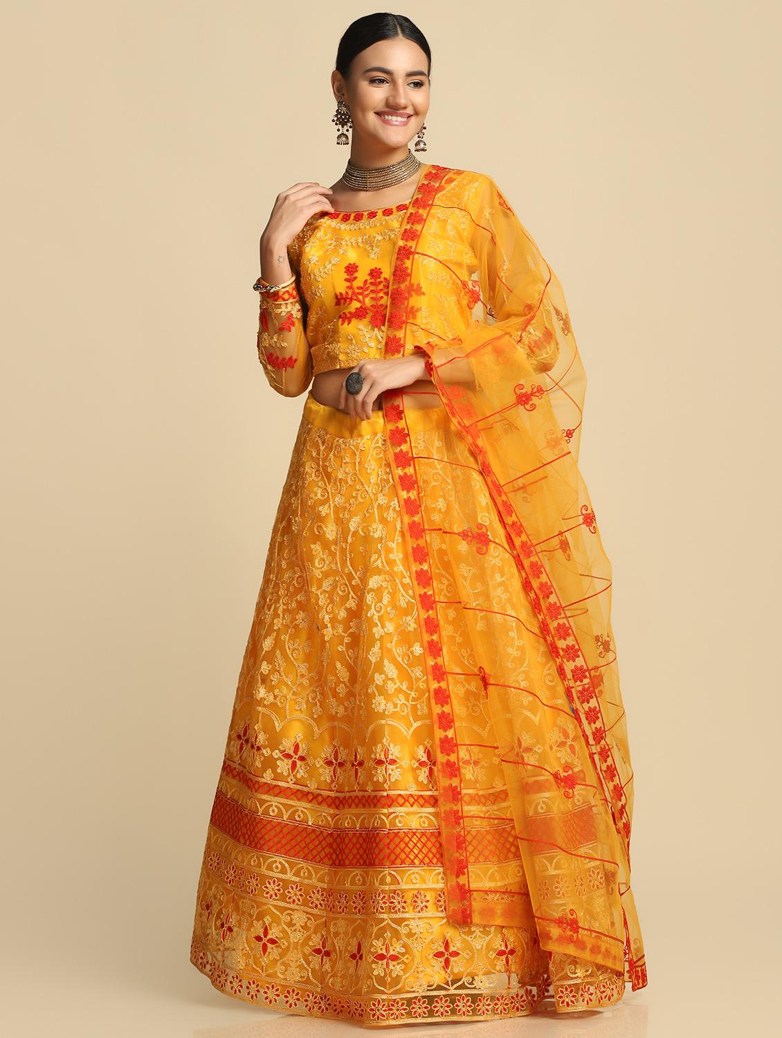 embroidered semi-stitched lehenga choli with dupatta - 18529273 - Zoom Image - 0