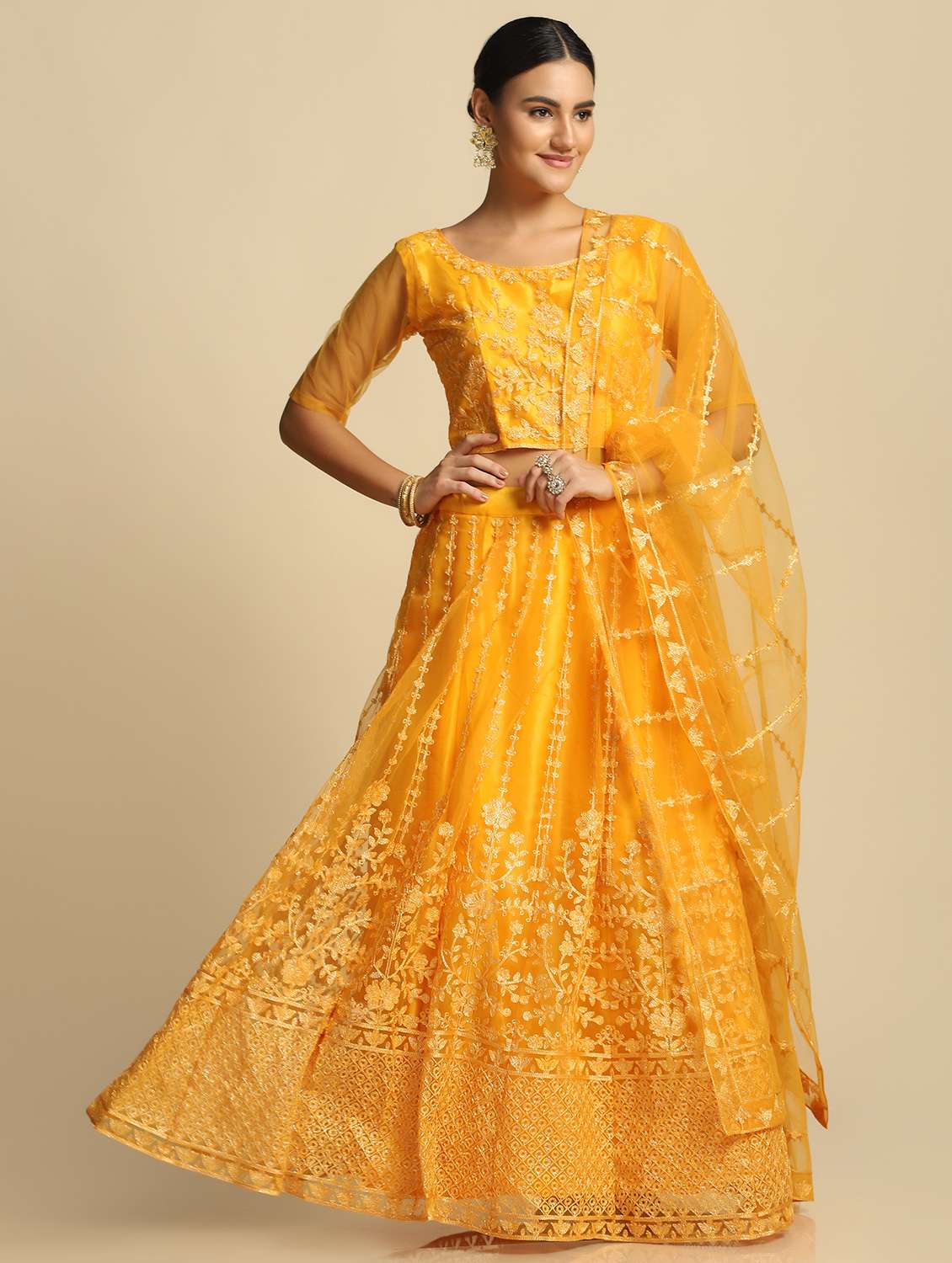 embroidered semi-stitched lehenga choli with dupatta